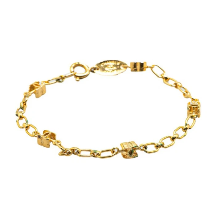 Bracciale CHANEL CC Logos 5 Charm Catena 6 7" Tono Oro Autentico con Scatola