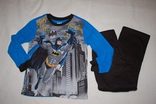 Boys L/S Flannel Pajama Set BATMAN Blue Black Gray GOTHAM CITY Superhero L 10-12