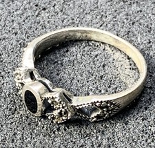Sterling Silver Black Onyx Marcasite Ring, Size 5 3/4 Vintage Beautiful 