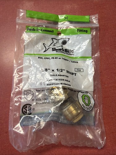 SHARKBITE U118LFA 3/8" (1/2" O.D.) PTC X 1/2" MIP BRASS REDUCING ADAPTER FITTING