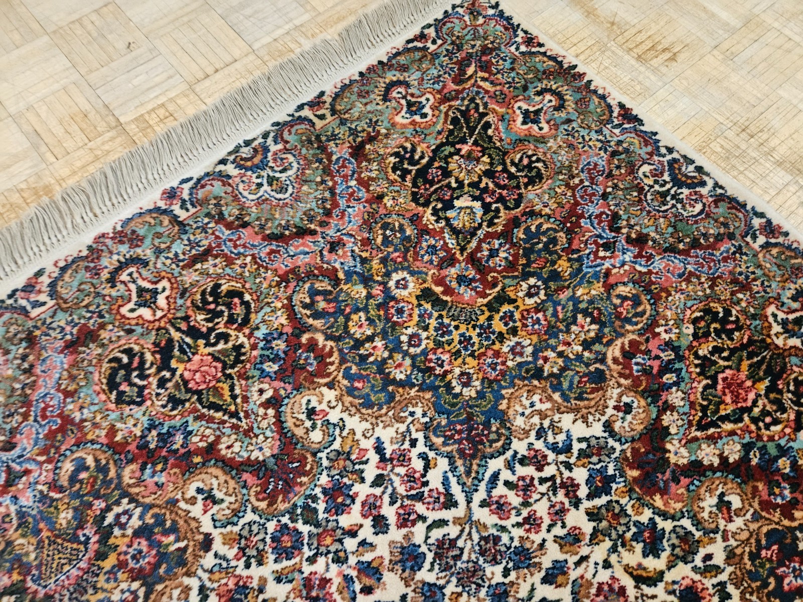 10x14 KARASTAN 742 IVORY FLORAL KIRMAN - 100% WOOL RUG EXCELLENT CONDITION!