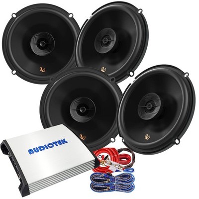 4x Infinity Primus 603F Speakers Audiotek AT804 1000W Amp Gravity 4GA Kit