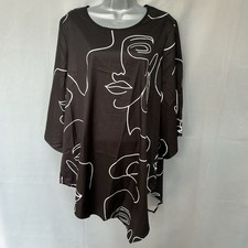 BNWT Ladies Emery Rose Long Tunic Top Black / White Size 1XL (498S)