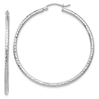 45mm 14K White Gold Shiny-Cut 2mm Round Tube Hoop Earrings TC226