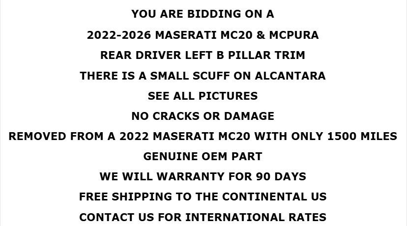 2022-2026 Maserati MC20 MCPura Dashboard Dash Air Intlet Tube Duct OEM 1500 Mi