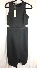 De NOVO Women's Dress Sheath Midi Knit Sleeveless Cutout Waist Gray Size M New