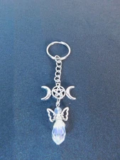 Triple Moon Pentacle Crystal Angel Keychain Pagan Wiccan Goddess Charm Spiritual
