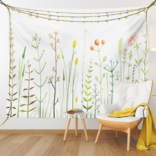 Lunarable Spring Tapestry, Blossoming Wildflowers Grassland Illustration Bota...