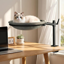 Elevated Cat Desk Bed with Adjustable Height and 360  Rotation, Grey