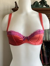 Agent Provocateur Lucie Bra 32D Silk Coral Silk Lace Luxury Lingerie NWT
