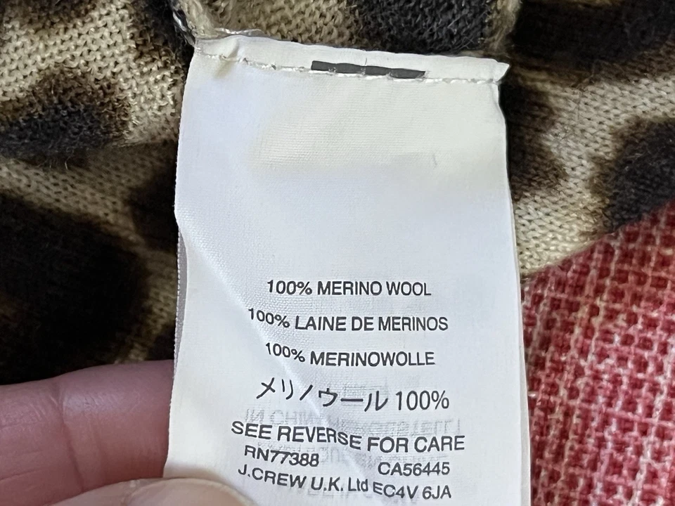 Suéter J Crew Mujer Tippi Lana Merino Talla L Leopardo Manga 3/4 Cuello Redondo Suave Foto 4 de 4