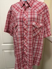 Wrangler Mens Red Plaid Short Sleeve Western Pearl Snap Shirt XL Big and Tall