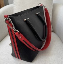 Amanda Wakeley Handbag, Black Leather with Red Trim and Red shoulder Strap NWOT
