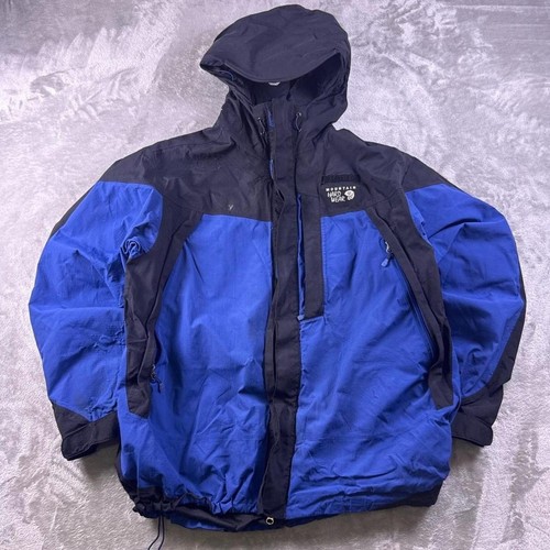 Mountain Hardwear, Vintage Mountain Hardwear Shell Jacket Mens XXL Blue Black Hooded Outdoor Hiking