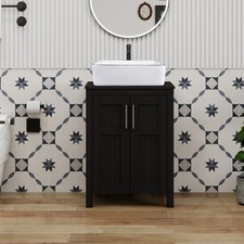 Bathroom Vanity Cabinet With Drawers Mirror Vessel Sink ORB Faucet Set Combo B W