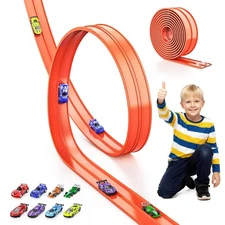 Flexible Race Track for Kids 15 ft Race Car Track Compatible with Hot Wheels ...