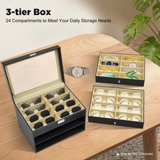 24 Slots Glasses Box Display Storage Case Organizer Leather For Sunglasses NEW
