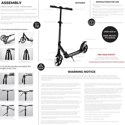 SCOOTER 折りたたみ式 黒 Kick Scooter for Adults, Teens | Foldable, Lightweight w/ABEC-9