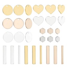 30Pcs Stamping Blank Tags 10 Style Brass Metal Stamping Tag Charms Heart Flat...