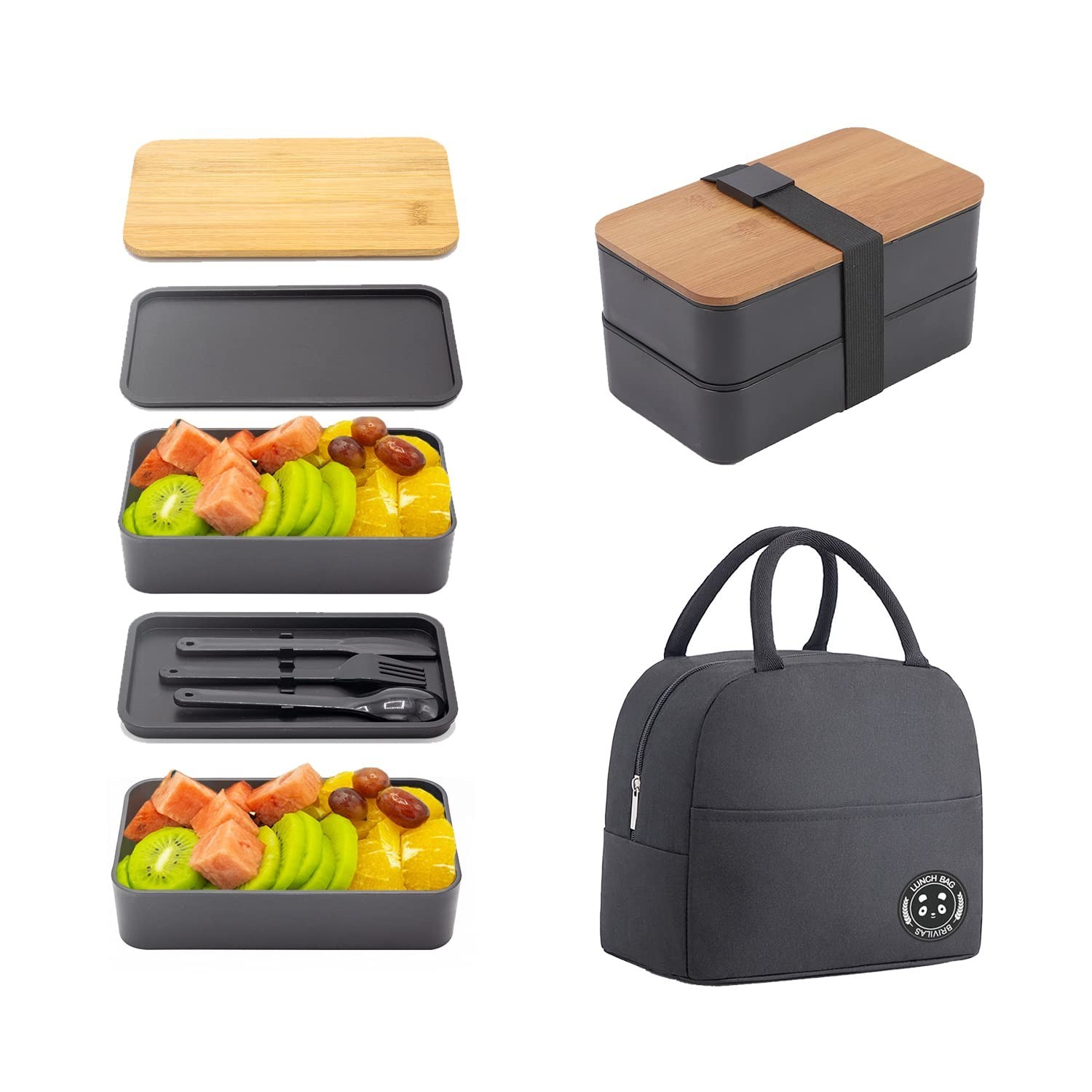 Adult Lunch Box With Lunch Bag, Japanese Stackable Lunch Box