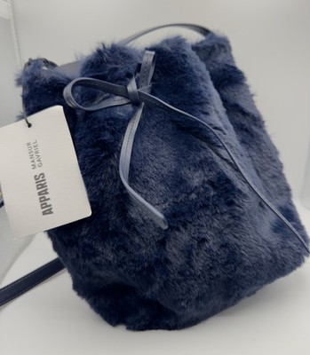 Mansur Gavriel Apparis Mini Faux Fur Drawstring Bucket Bag Blackberry New W/ Tag