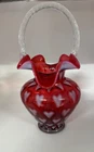 Fenton Cranberry Opalescent Heart Optic Basket