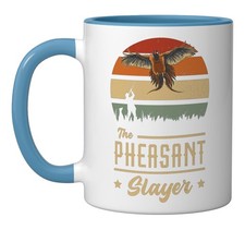 Pheasant Hunting Retro The Slayer Pheasant Bird Hunter Ceramic Mug, Blue/White