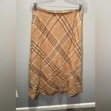 Charter Club Vintage Women s Tan Plaid Wool Midi Skirt Size 8