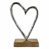 Gilde Standrelief Herz Dekoration Dekoobjekt Aluminium / Mangoholz H 17 Cm 46042