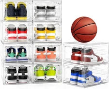 10 Pack Extra XX Large Hard Plastic Clear Stackable Shoe Storage Box Organizer f