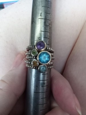 Sterling Silver 14k Bezel Accent Set Of Gemstone Stack Rings