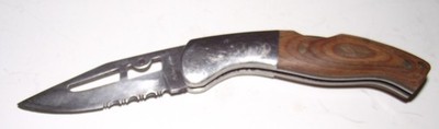 Fighter Plus Pocket Knife Wood Grain Handle Folding Single Stainless Blade