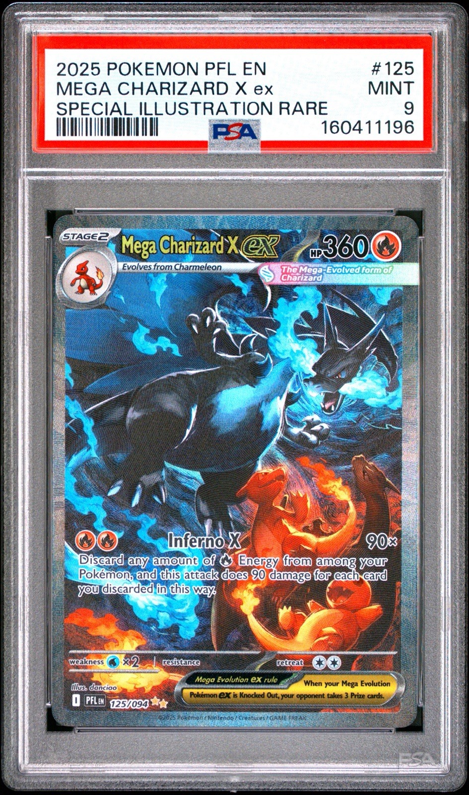 2025 Pokemon Me02 Phantasmal Flames Mega Charizard X ex #125/094 SIR PSA 9