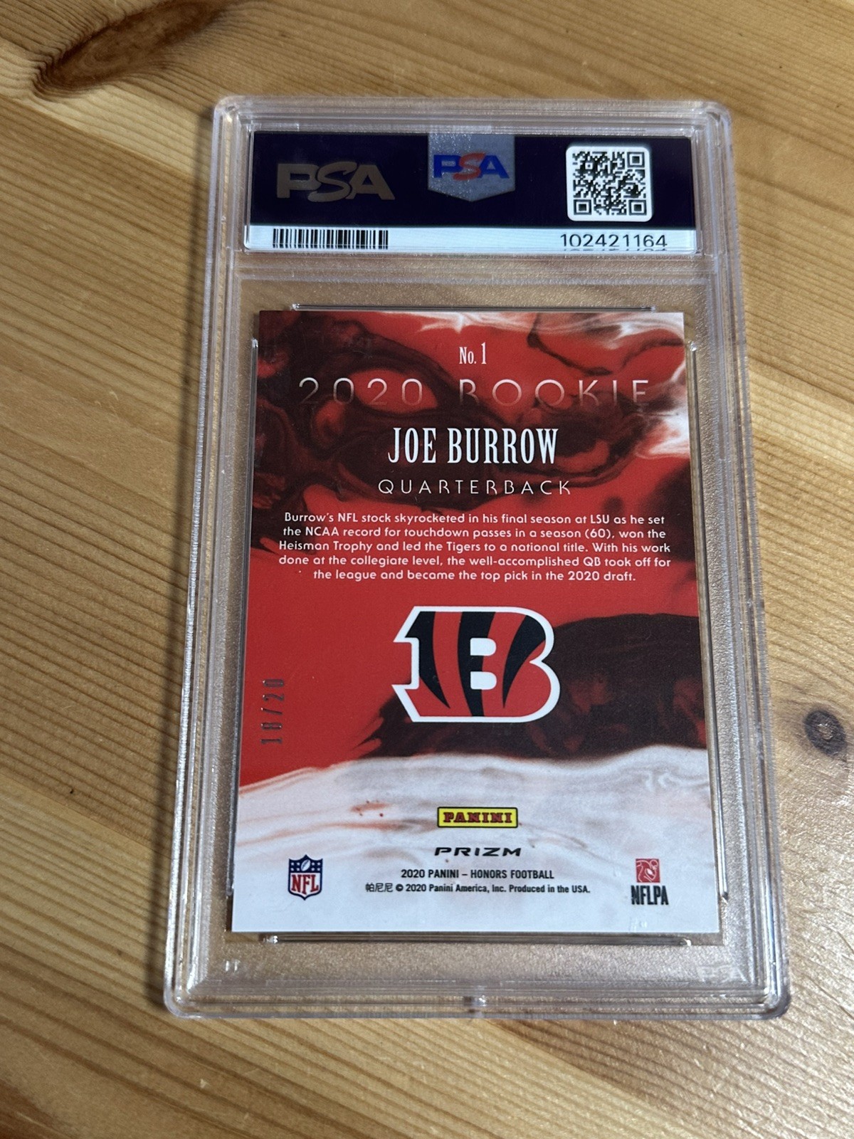 2020 Panini Honors Joe Burrow 2002 Rookies Orange /20 PSA 9 Color Match RC view 2