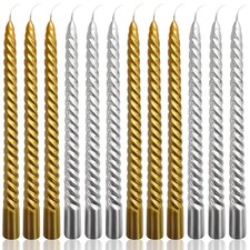 Spiral Taper Candles 12 PCS 10 Inch Gold Silver Unscented Twisted Holiday