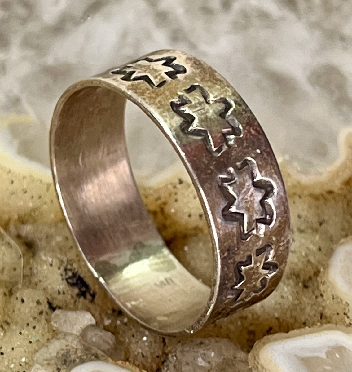 Lee McCray Navajo Vintage Sterling Silver Hand Stamped Cigar Band