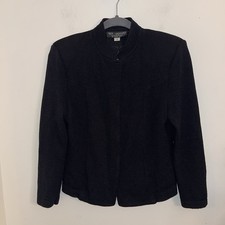 St John Collection Jacket Black Textured Knit Mandarin Collar Button Marie Gray
