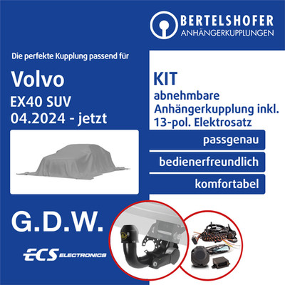 Für VOLVO EX40 SUV Typ 536 04.2024-jetzt AHK abnehmbar +13pol spezifisch E-Satz