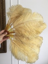Antique 1920  S Orange OSTRICH FEATHER Hand Folding Fan