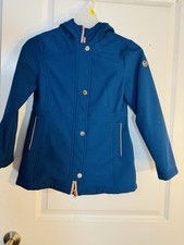 Michael Kors Girls Blue Hooded Softshell Jacket Gold Hardware Size 7/8