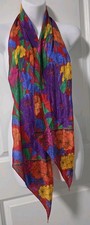 Vtg. 100  Silk Liz CLAIBORNE Multicolor /Floral Scarf 68" X 6.5" Japan.