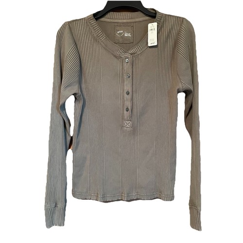 Neu mit Etikett Aerie RoadTrip Gr. Large strukturiert gerippt Langarm Henley olivgrün Large