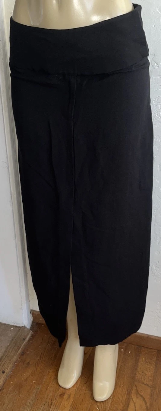 St. Agni Minimal Column Pencil Skirt Viscose Linen Blend Black Front Slit Sz M