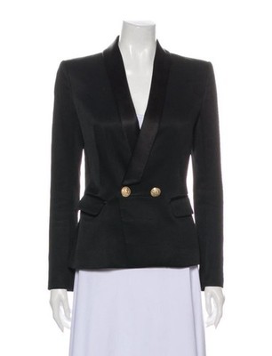 Balmain Women's Black Blazer Jacket Gold Button Viscose cotton silk blend FR 38