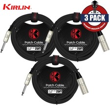 3-PACK Kirlin 25FT Kirlin XLR 3-Pin Male / 1/4" Mono Male Shielded OFC Mic Cable