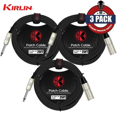 3-PACK Kirlin 25FT Kirlin XLR 3-Pin Male / 1/4'' Mono Male Shielded OFC Mic Cable