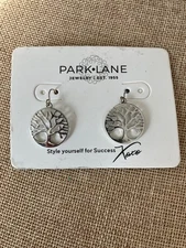 PARK LANE Long Silver Tone Tree of Life Dangle Pierced Earrings