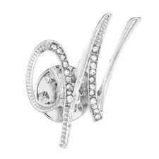 Rhinestone Letter Lapel Pins Alphabet Brooch Pins Silver Tone Letter W
