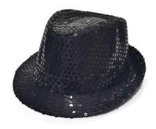 Sequin Fedora Hat Solid Color Dance Hat Western Retro Disco Medium-Large Black