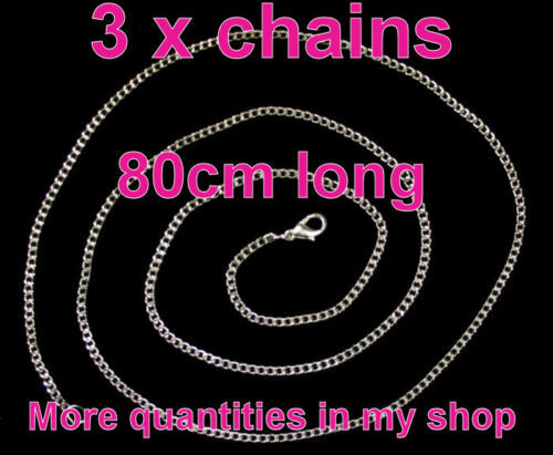 3 x 30" long 80cm 925 silver plated 2mm CURB CHAINS pendant/watch/necklace - Picture 1 of 1